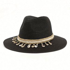Hot Sale Wholesale Custom Brand Silk Screen Printed Shell Design Summer Wide Brim Fedora Panama Paper Straw <b>Hat</b> <b>for</b> Women Men - Product Image 2