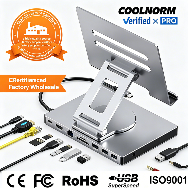 Tablet Docking Station Stand for 2.0 Type C Gigabit Ethernet Port USB 3.0 Splitter Rotating Folding Design Expansion Converter