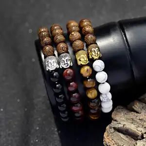New Wooden Jewelry Buddha Bracelet Fashion Tiger Eye Stone Beaded Bracelet Couple Wood Bead Bracelet