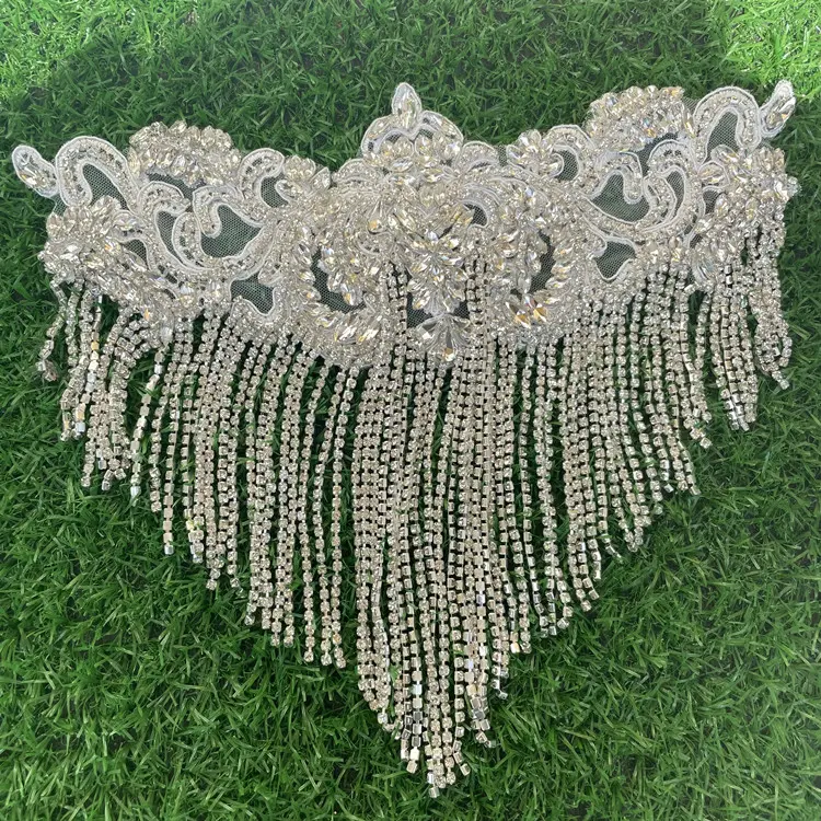 Vàng Bling tua Rhinestone Trims Bridal Wedding Dress vành đai trang trí quần áo Rhinestones chains may trên