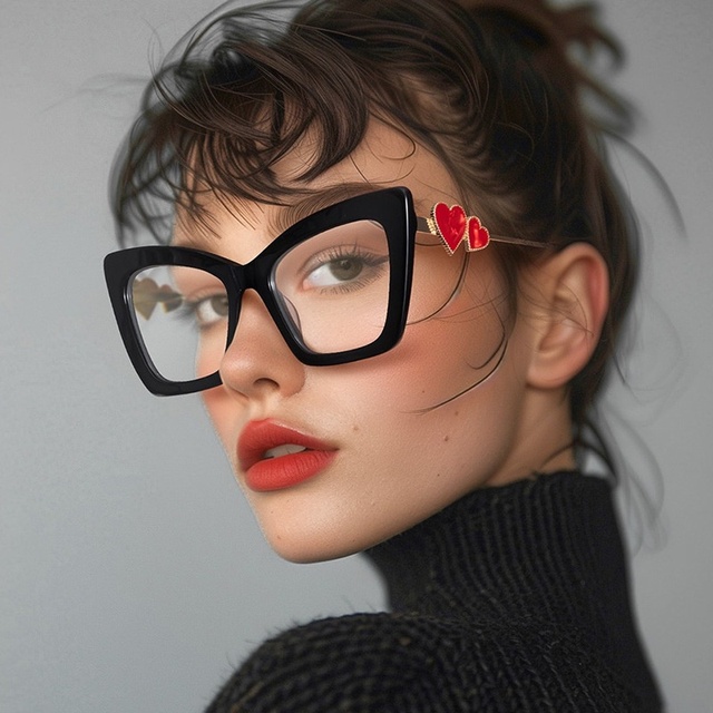 Unisex Heart-Shaped Square Simple Plain Full-Rim Anti-Blue Light Glasses Frame Fashionable European American Round Face