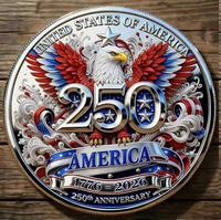 Offre Spéciale Pièce Commémorative en Fer Émaillé en Relief Bicolore, Motif Tête d'Aigle et Torche de la Statue de la Liberté