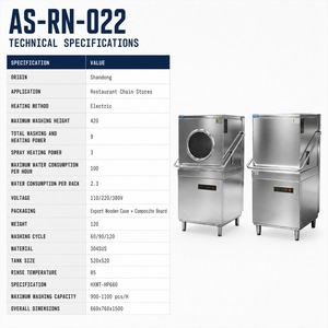 Lavavajillas Comercial Tipo Campana de Acero Inoxidable 304 con Calentamiento Eléctrico, 900-1100 Unidades/H, Enjuague a Alta Temperatura, para Restaurantes, con Elevación - Product Image 4