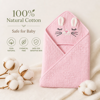 Serviette à capuche pour bébé 100 % coton tissé personnalisable, séchage rapide, portable, douce, respirante, antibactérienne, couverture de bain pour nouveau-né de haute qualité