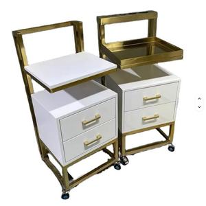 Chariot de barbier moderne de haute qualité en métal plaqué or à plusieurs tiroirs, taille personnalisée - Product Image 3