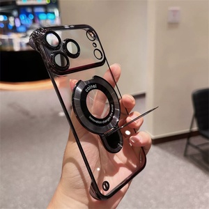 Luxury Electroplated ultra Thin <b>PC</b> Hard Phone case for iphone 17air,for iphone 17 Transparent Magnetic Ring <b>Stand</b> case - Product Image 4