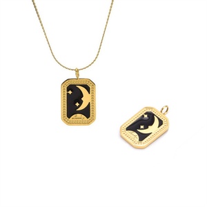 Wholesale Dainty Enamel Jewelry Gold Plated Stainless Steel Geometric Cherry Portrait Moon Enamel Pendant Women <b>Necklace</b> - Product Image 4