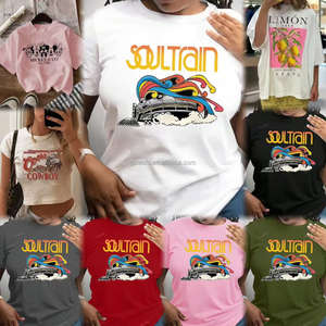 Ladies Casual Summer Outdoor Sports Top Gold Lip Print Flannel Denim T-Shirt Short Sleeves Batik for Holidays Saisonnier Holidays - Product Image 2