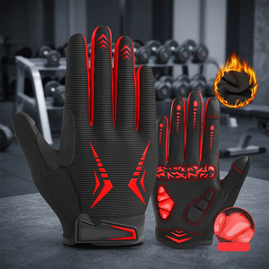 Gants de moto sportifs noirs et rouges avec impression par transfert thermique en polyester, longueur poignet, thermiques pour sports d'hiver - Product Image 6
