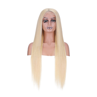 Perruques Lace Front 13x4 en Cheveux Humains Raides, Couleur Blond Platine, Pré-épilées avec Baby Hair, Longues et Soyeuses