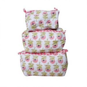Ensemble de trousses de toilette en coton A2ZCraftBazar, motif à pompons, fermeture à glissière, écologiques, multifonctions - Product Image 1
