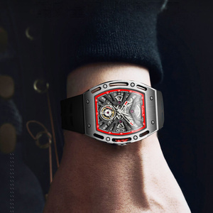 TVSILA Men's Luxury Mechanical <b>Watch</b> Stainless Steel <b>Case</b> Rubber Band Tourbillon Analog Dial 45mm Irregular Shape - Product Image 4
