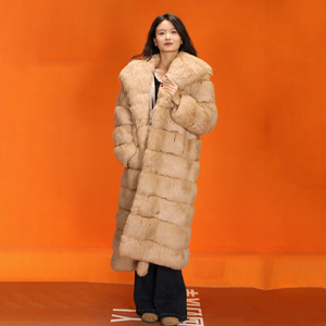 Manteau classique en fourrure de lapin Rex longue avec capuche pour femme, manteau en fourrure brillant, magnifique et doux - Product Image 1