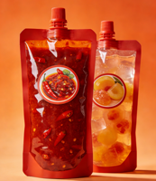 Pochettes souples personnalisées avec bec verseur 10ml 20ml 30ml, qualité alimentaire, recyclables, pour reconditionnement de boissons énergisantes, sauces liquides, sauces chili, gelées