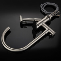 Robinet de cuisine chaud/froid Kaiping en acier inoxydable 304, finition brossée, avec douchette rotative à 360 degrés et cartouche céramique