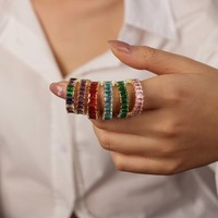 Bague unisexe tendance en laiton plaqué or 18 carats avec pierres précieuses multicolores, style bohème, pour mariage, anniversaire, fête ou usage quotidien