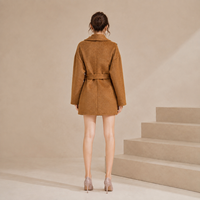Manteau d'hiver personnalisé OEM/ODM pour femme, en laine et mélanges, couleur unie, avec ceinture longue tissée, écologique et décontracté