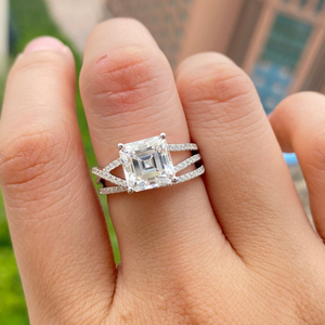 Meilleure vente 1 carat Lab-Grown Asscher Cut Diamond Ring 14K White Fine Jewelry pour les fêtes de fiançailles classiques Anniversaires - Product Image 1