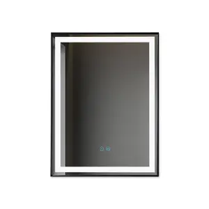 In lega di alluminio a parete in metallo ad angolo retto rettangolare Touch Demister bagno Hotel specchio con luce a LED