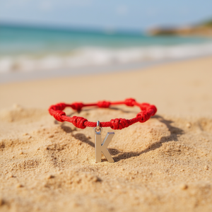 Cavigliera in acciaio inossidabile a sette nodi con lettera K e cordoncino rosso, gioiello alla moda per donna - Product Image 2