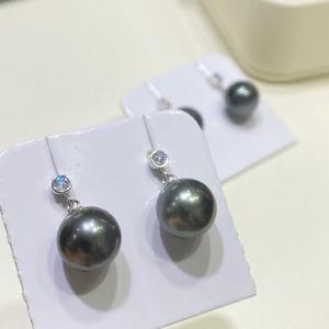 Boucles d'oreilles pendantes en argent sterling 925 avec perles de Tahiti 10-11 mm, couleur naturelle, lustre élevé, perles d'eau de mer presque rondes, bijoux - Product Image 5