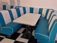 Ensemble de banquettes de restaurant en forme de L, blanc turquoise, avec table, banquette en cuir PU, banc d'angle, mobilier de café