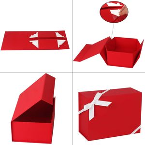 Caja de Regalo Roja de Lujo con Tapas o Cinta/Tarjeta, Caja de Regalo Plegable de Cartón con Cierre Magnético para Damas de Honor de Boda - Product Image 5