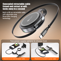 Kabel Charger Nirkabel Magnetik 3 in 1 Qi2 25W dengan Kabel USB C Retraktil Portabel 0.8m Hitam untuk iPhone 18 17, Jam Tangan, dan Earphone