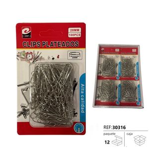 Clips Plateados 28Mm 100Pcs Alta Calidad Oficina - Product Image 3