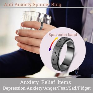 Bague tournante creuse unisexe en acier inoxydable titane sablé motif lune et étoile, anti-stress, tailles 6-10 - Product Image 4