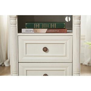 Farmhouse Style 2 Drawer Sofa <b>Side</b> <b>Table</b> With Charging Pedestal <b>Tall</b> Rustic Wood Square Nightstand Wooden Base Roman - Product Image 2
