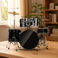 EARTHGRACE DW1 - Juego de Batería de Jazz de 5 Piezas, Caja de Álamo, Parches de Papel Encerado, Soporte de 22mm, Kit de Batería para Todas las Edades