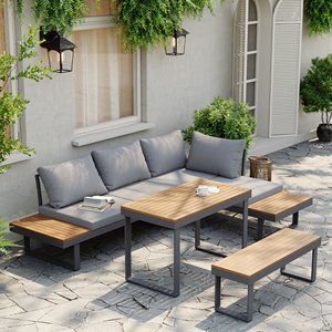 Ensemble <span class=keywords><strong>de</strong></span> meubles d'extérieur modulaires AJUNION, ensemble <span class=keywords><strong>de</strong></span> canapé <span class=keywords><strong>de</strong></span> <span class=keywords><strong>jardin</strong></span> en <span class=keywords><strong>aluminium</strong></span>, ensemble <span class=keywords><strong>de</strong></span> <span class=keywords><strong>salon</strong></span> modulaire avec table basse et table haute - Product Image 1