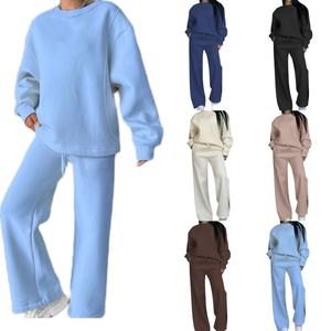 Bleu polyester polaire surdimensionné coupe ample pull sweat et pantalon de survêtement deux pièces ensemble survêtement évasé ensemble <span class=keywords><strong>femme</strong></span> vêtements - Product Image 2