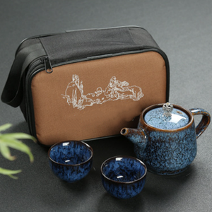 Ensemble de thé portable de voyage en céramique, théière Kung Fu et 2 tasses avec sac de transport, pour le camping, le bureau, les voyages et comme cadeau - Product Image 3