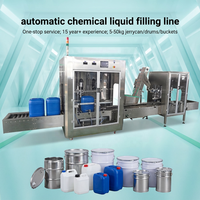 Ligne de remplissage automatique pour liquides visqueux de 5 à 35 litres pour fûts d'engrais chimiques et de pesticides, contrôle PLC, construction en acier inoxydable