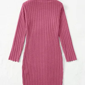 New Arrival Knitted clothing suppliers knitted round neck custom long sleeve dress Women rib knitted bodycon sweater dress