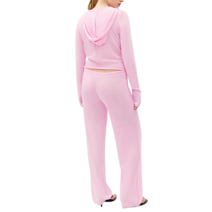 <span class=keywords><strong>Pantalon</strong></span> <span class=keywords><strong>femme</strong></span> en maille transparente OEM, personnalisé en usine, léger, pour l'été, style lounge, côtelé doux, évasé, coupe large, type jogger - Product Image 5