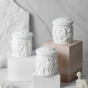 Vela Aromática de Cera de Soja en Tarro de Yeso Negro y Blanco con Relieve Vintage de Lujo, Caja de Regalo Elegante, Adorno Aromático para el Hogar - Product Image 2