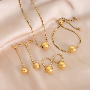 Hot Sale Luxury Gold Plated Stainless Steel Jewelry Set Trendy Necklace <b>Drop</b> Earrings Ring for Weddings Parties Gift - Product Image 3