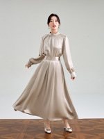 Chemise à manches longues en satin de qualité supérieure en tissu acétate teinté blanc clair, col montant décontracté, robe de costume pour femmes, biais à 45 degrés