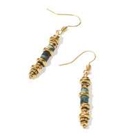 Boucles d'oreilles pendantes longues en acier inoxydable plaqué or 18 carats avec pierres naturelles turquoise pour femme, style vintage, idéales pour les fêtes, vente en gros