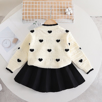 Ensemble jupe et pull en acrylique doux tricoté style coréen pour filles, robe pull cœur ajouré, ensemble deux pièces pour enfants, automne