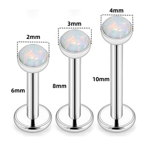 Stainless Steel Opal <b>Ball</b> Studs 16G Body Piercing Jewelry For Lip Ear Nose Cartilage Piercing - Product Image 2