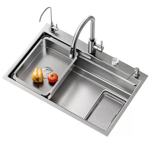 Fregadero de cocina moderno de acero inoxidable cepillado 304, de un solo seno profundo, estilo cascada, para instalación sin conexión a la red. - Product Image 6