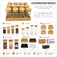 Ensemble de 12 pots à épices carrés en verre avec couvercles en bambou et support en bambou, 100 ml, organiseur de rangement pour assaisonnements de cuisine