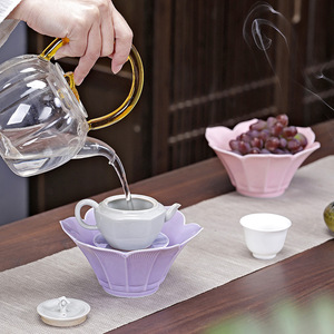 <b>Ceramic</b> Lotus Shaped Teapot Stand Porcelain Water Storage <b>Tea</b> Tray For Kung Fu <b>Tea</b> Set With Lid Afternoon <b>Tea</b> Use - Product Image 3