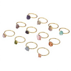 Anillos de Piedras Naturales con Engaste de Bisel Chapados en Oro de 18K, Estilo Bohemia Unisex para Uso Diario - Product Image 1