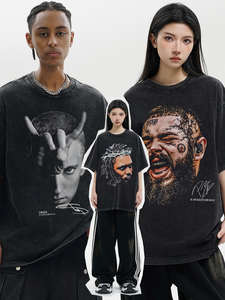 T-shirt Casual a mezza manica con stampa retrò da uomo <span class=keywords><strong>Rap</strong></span> estivo pesante da 300 grammi di cotone 100% a maniche corte con vecchio colletto piccolo - Product Image 4