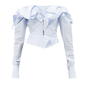 Clothing Wholesale Blouse Women <b>Tops</b> Custom Striped <b>Off</b>-<b>Shoulder</b> Women Blouse Elastic Cotton <b>Long</b> <b>Sleeve</b> Crop <b>Top</b> - Product Image 3